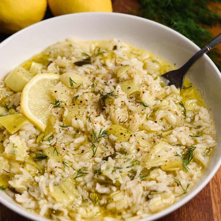 Predos Rice Prasorizo - Rice With Leeks (Vegan, GF, DF) - Real Greek Recipes