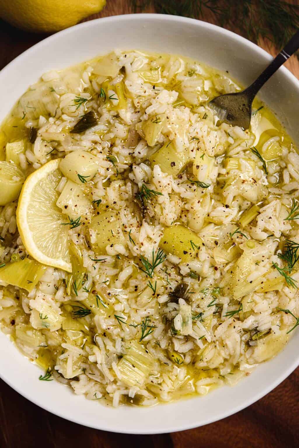 Predos Rice Prasorizo - Rice With Leeks (Vegan, GF, DF) - Real Greek Recipes