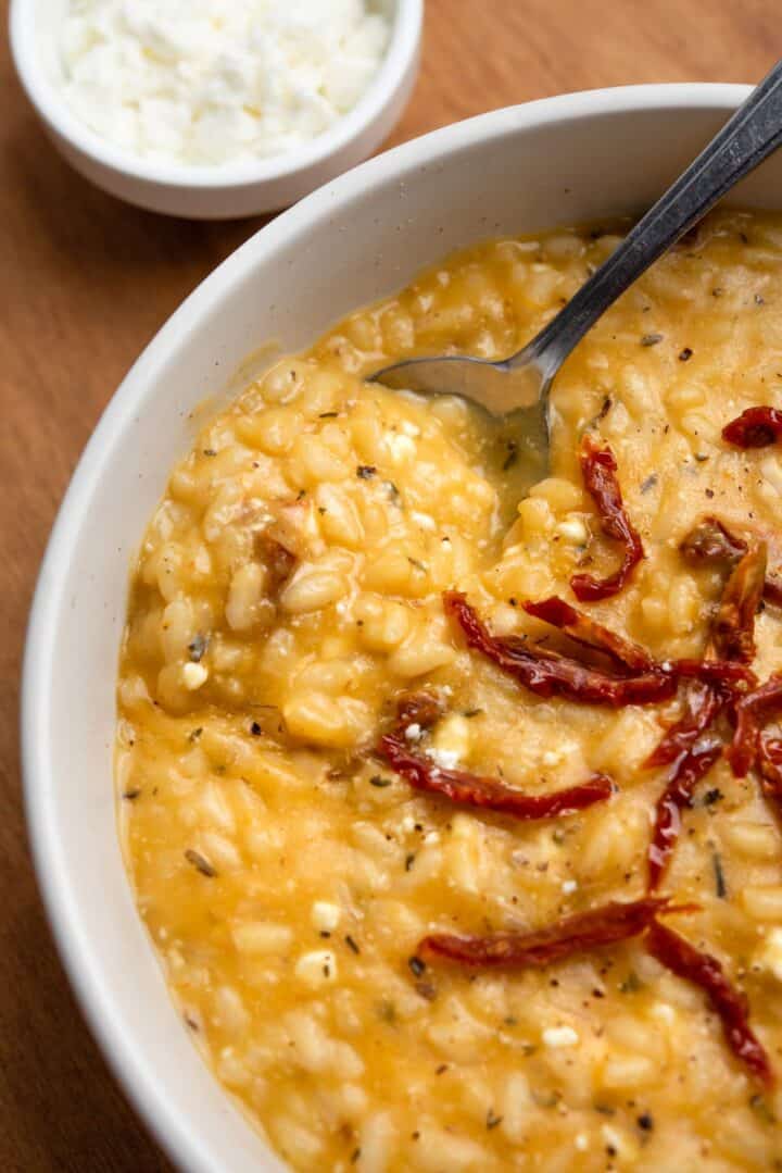 Pumpkin Risotto (with feta + sun-dried tomatoes) - Real Greek Recipes